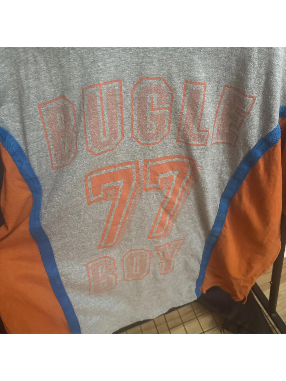 Vintage Bugle Boy 77 Sportswear Shirt Gray Orange Blue Large 80s 90s - Picture 2 of 6